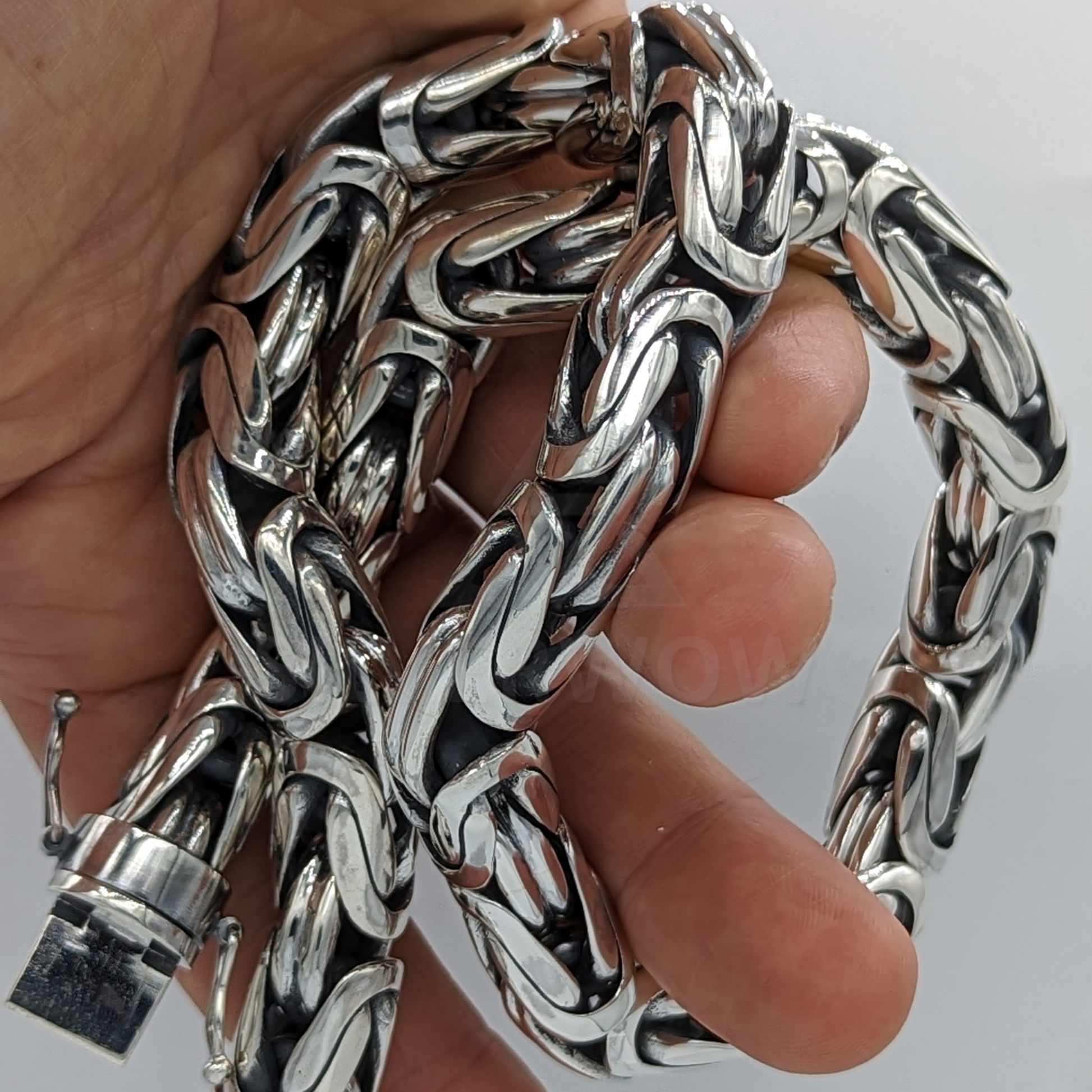 10mm thick Bali style silver necklace with box clasp – handcrafted for men