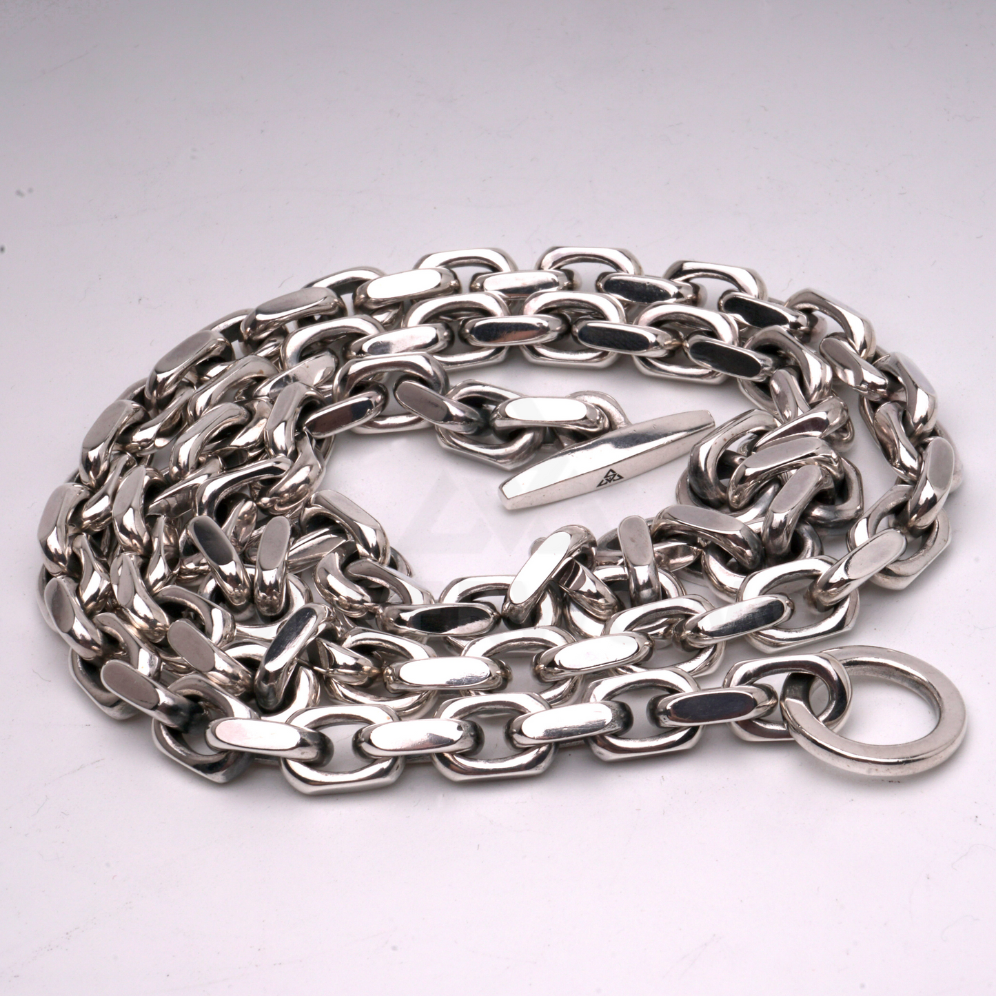 silver 12mm anchor chain necklace coiled for detail