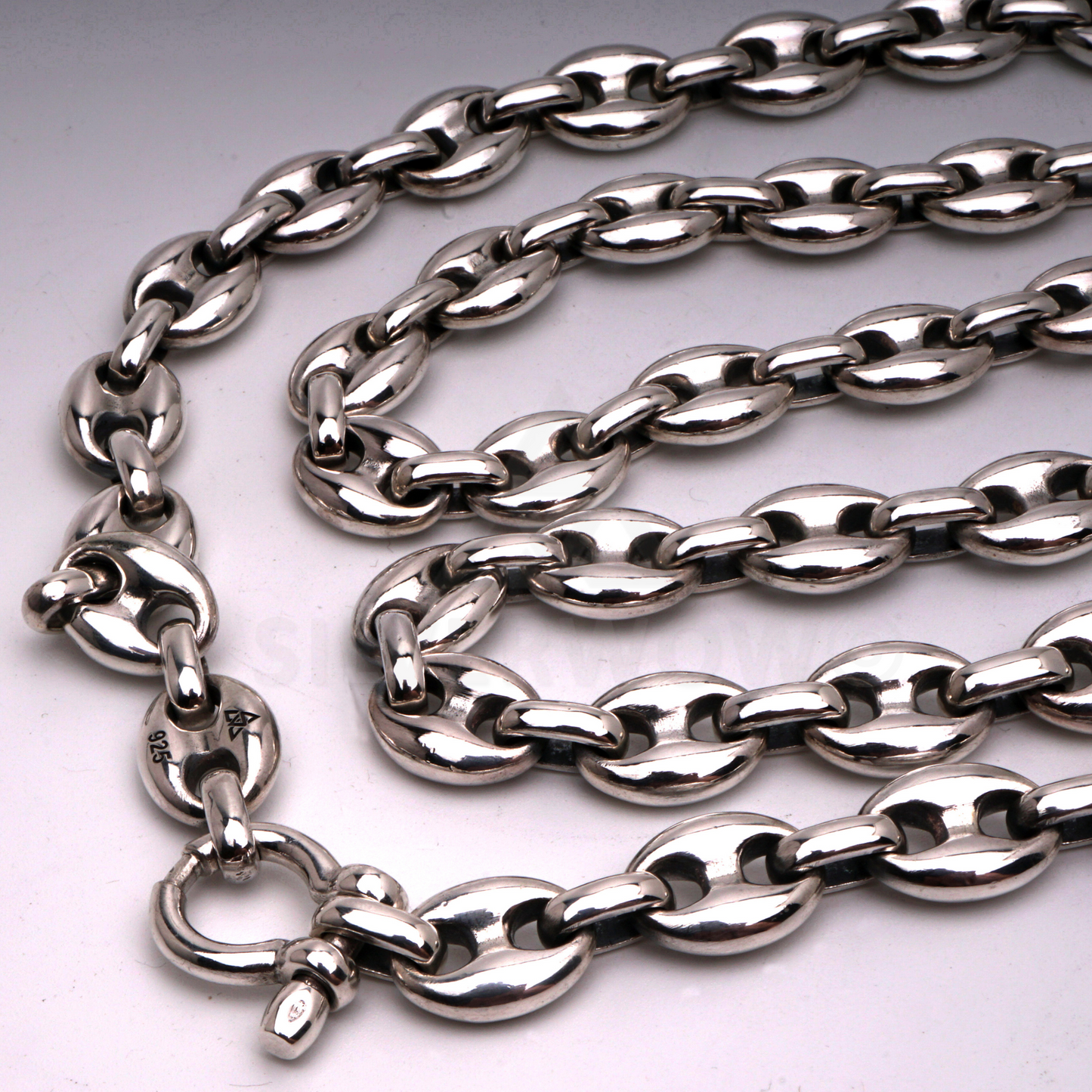 12mm thick puffed anchor chain with rugged silver finish