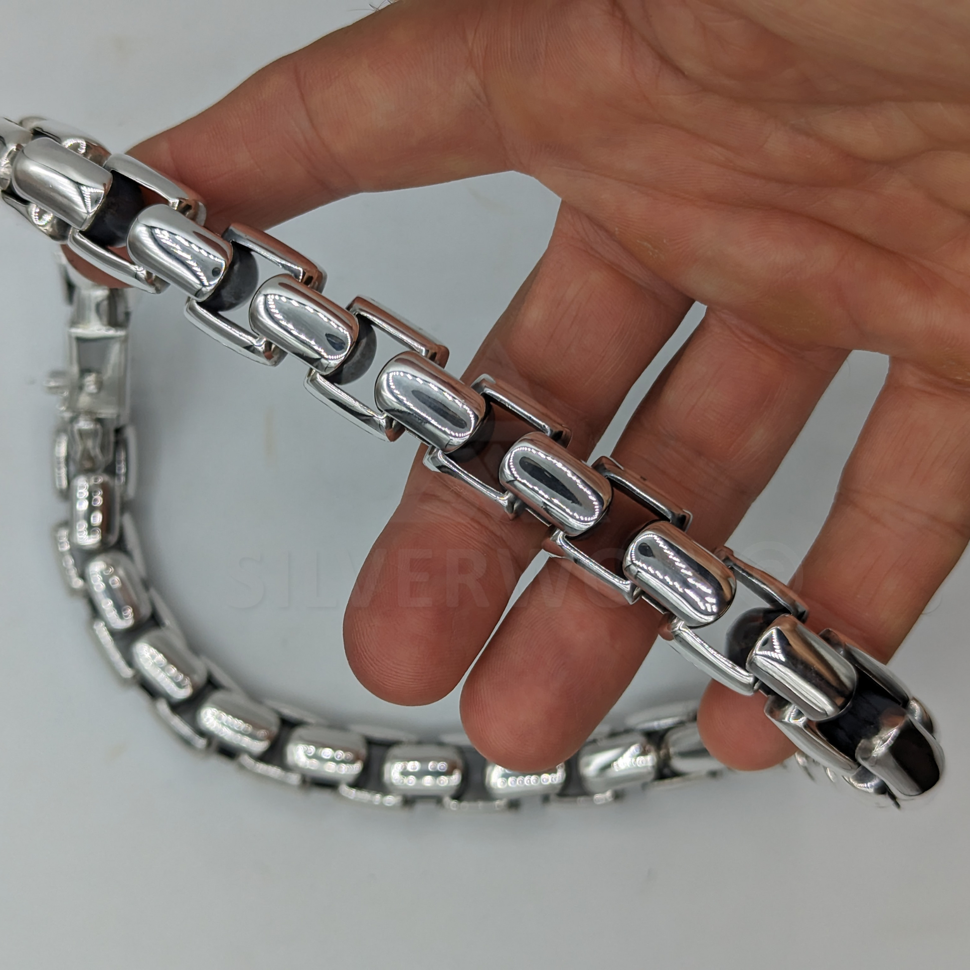 15mm chunky box chain necklace worn by man – big solid silver neck chain in 925