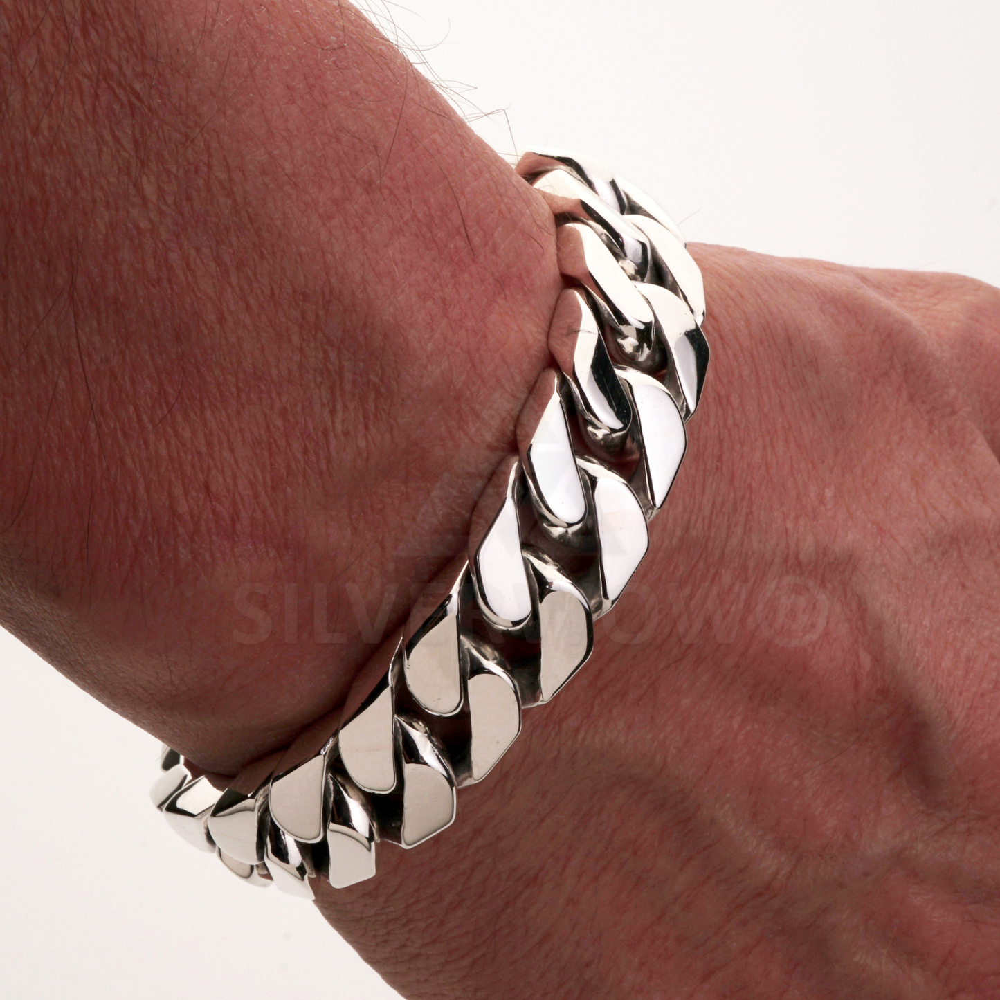 Square Curb Bracelet | Reverse Hidden Lock | 15mm wide - SilverWow™