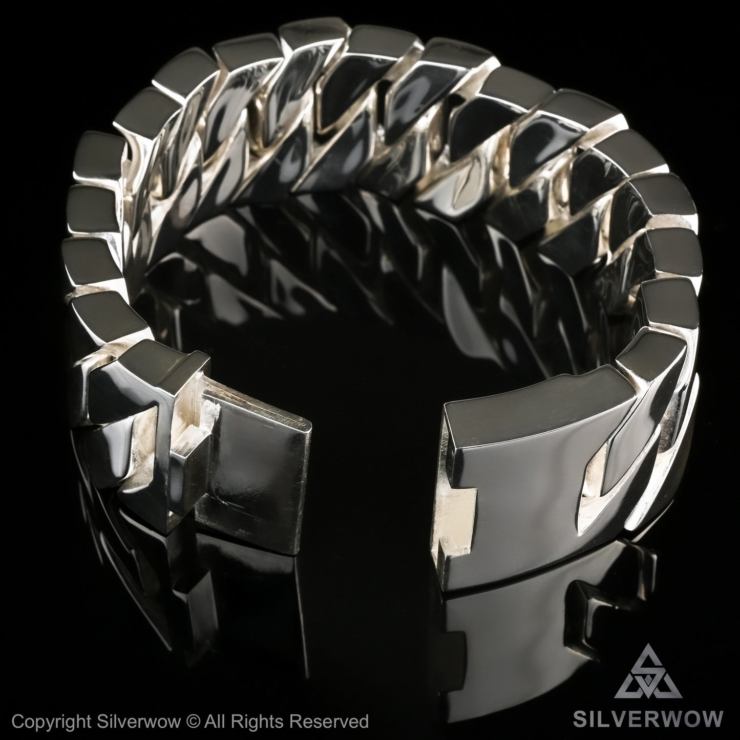 heavy silver bracelet on tattooed wrist – 28mm handcrafted men's curb design