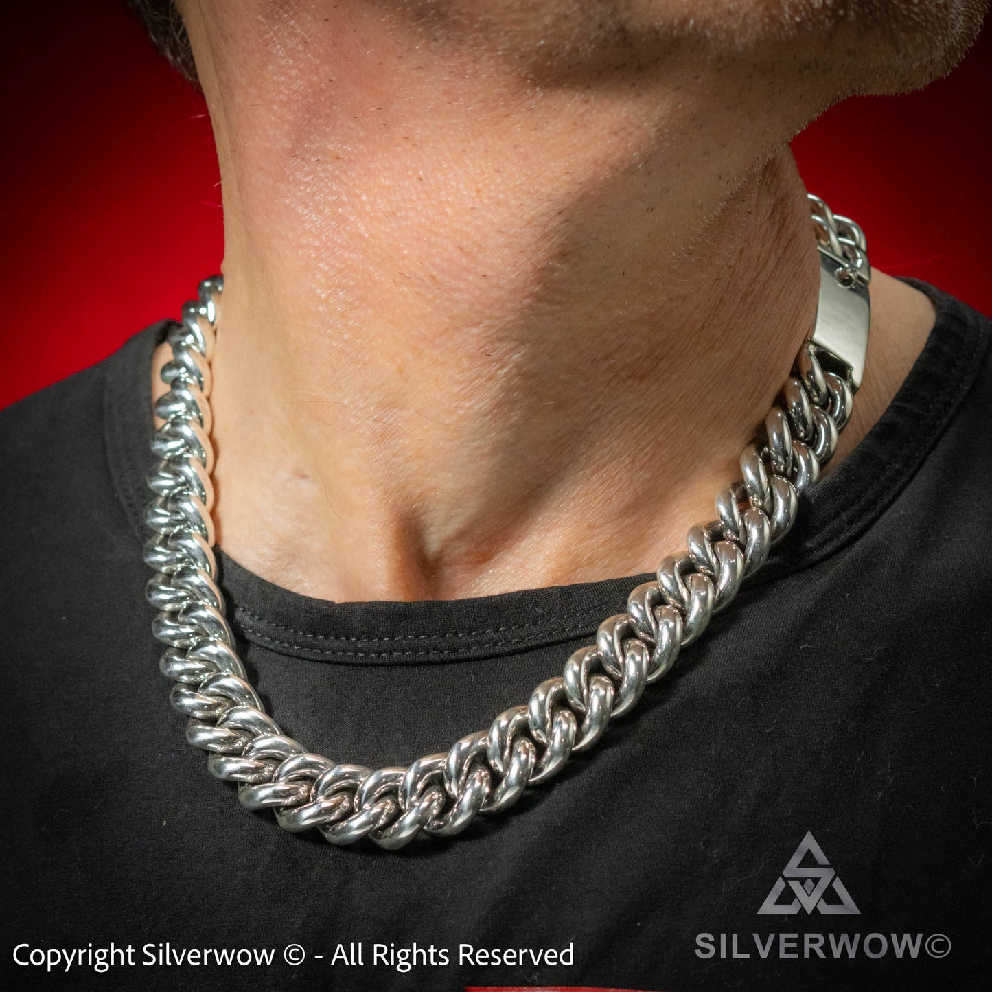 Chunky curb necklace with rounded profile in 925 sterling silver – men’s extra-large style