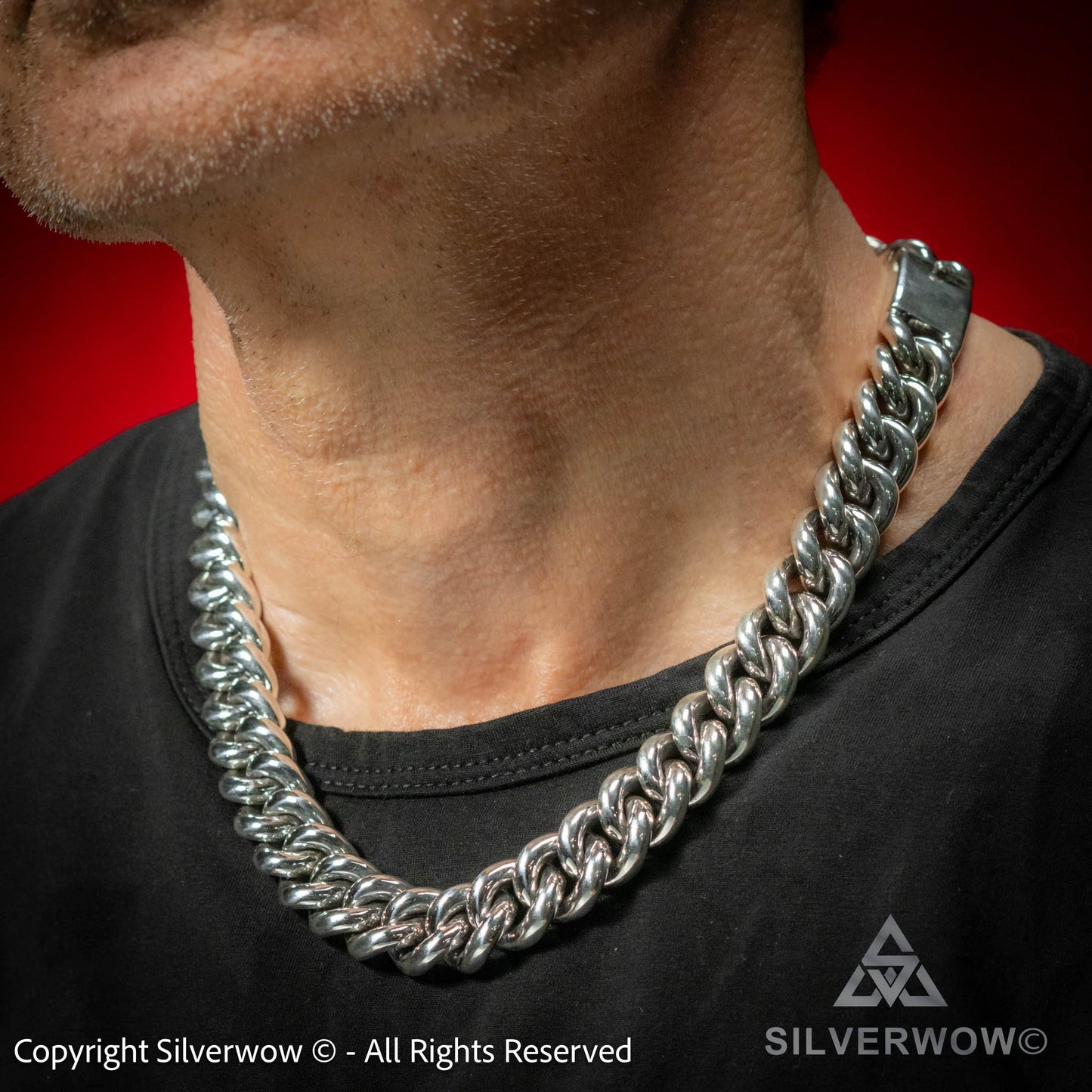 Men’s solid 925 silver curb chain necklace with rounded links – premium handmade look