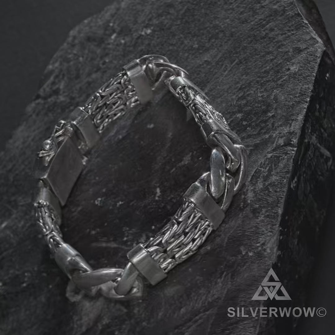 925 sterling silver triple strand bracelet for men – handcrafted Bali Borobudur design