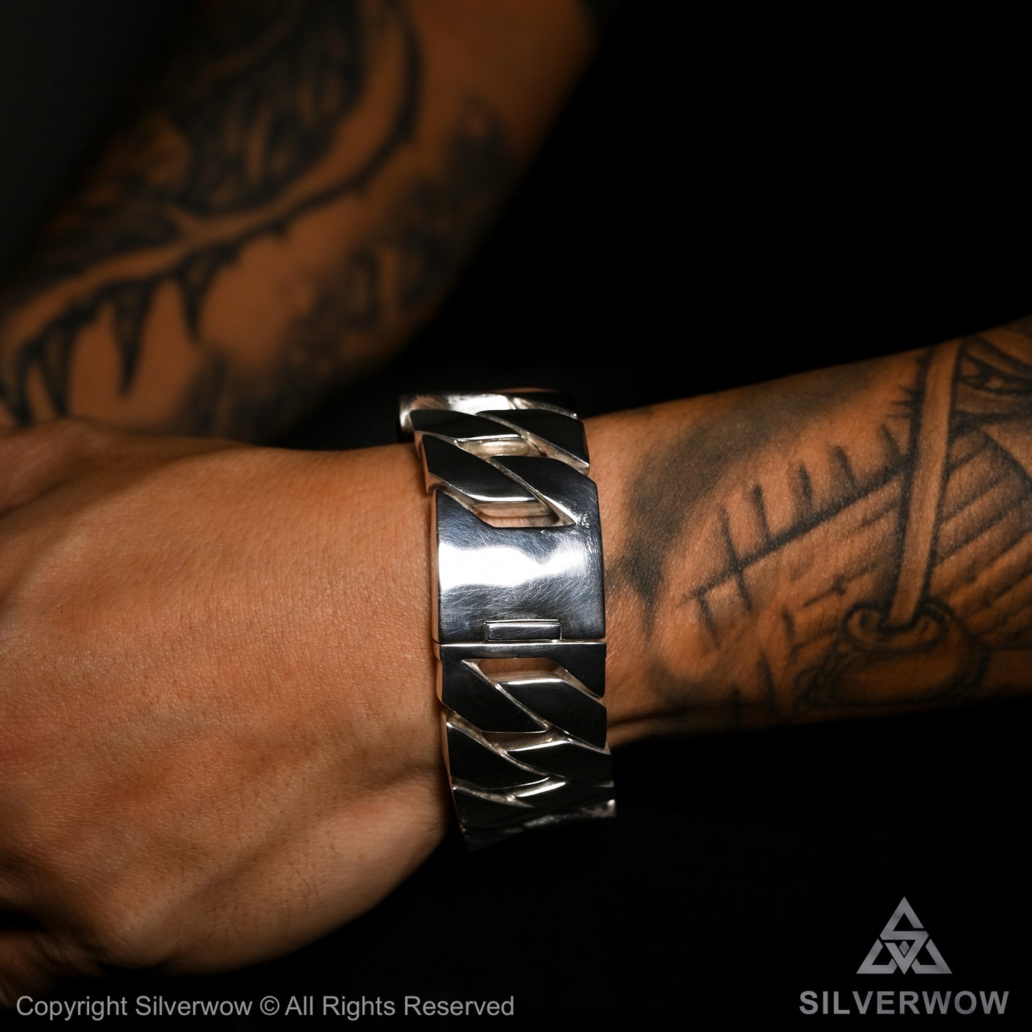 28mm wide silver bracelet – curved solid curb design in handcrafted silver