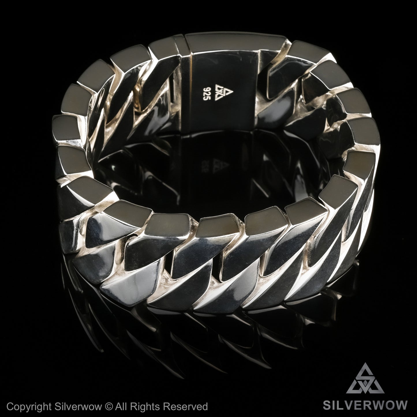 28mm wide silver bracelet – curved solid curb design in handcrafted silver