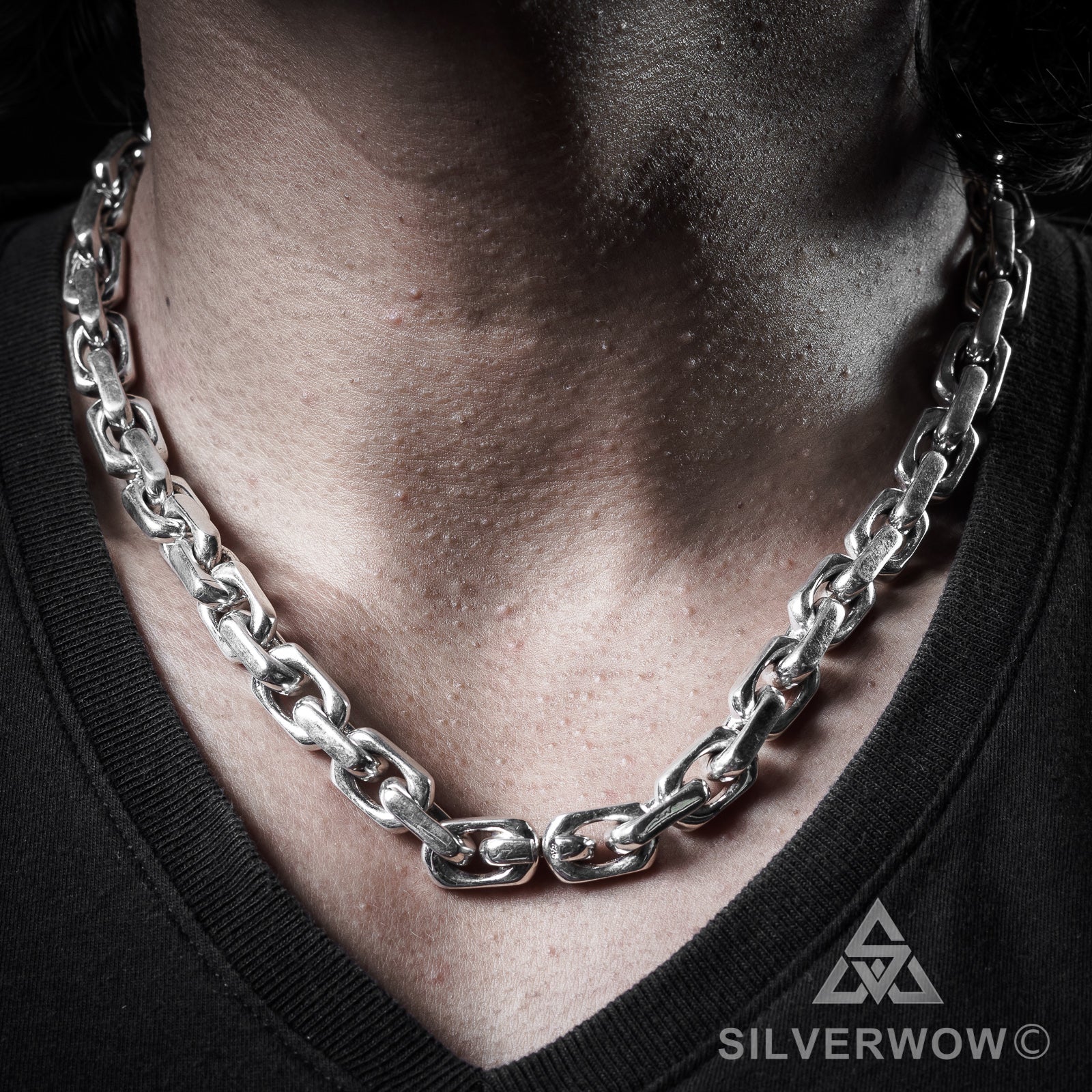10mm Mens Chain Link Silver Necklace