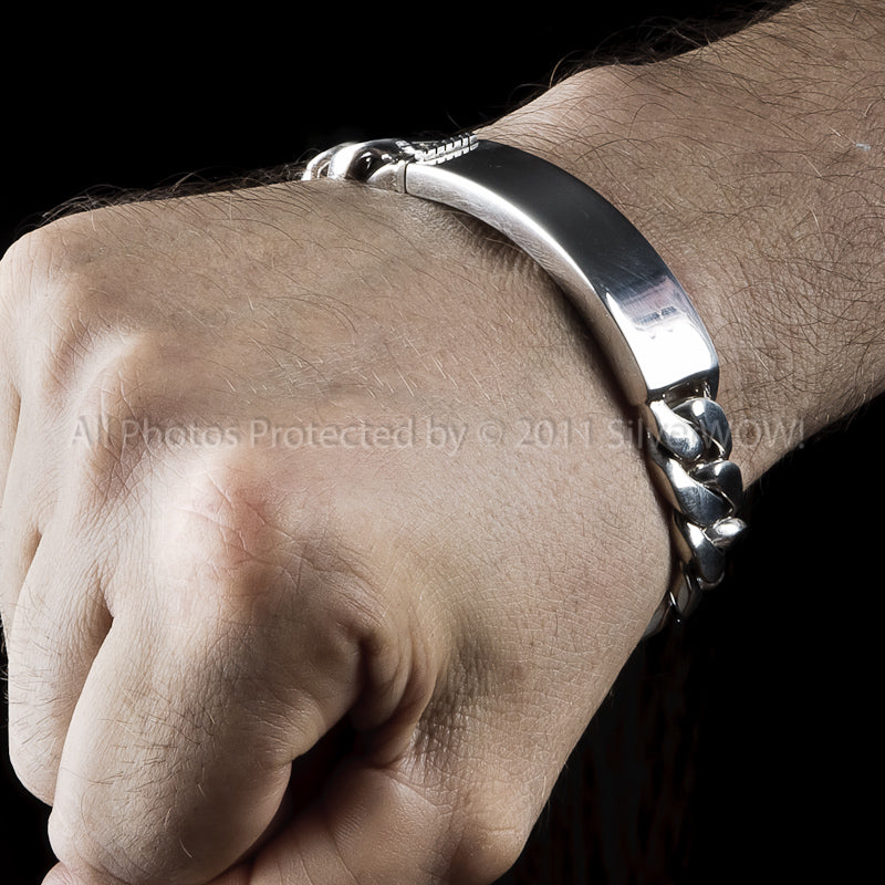 Mens Silver 15mm Identity /  ID Bracelet