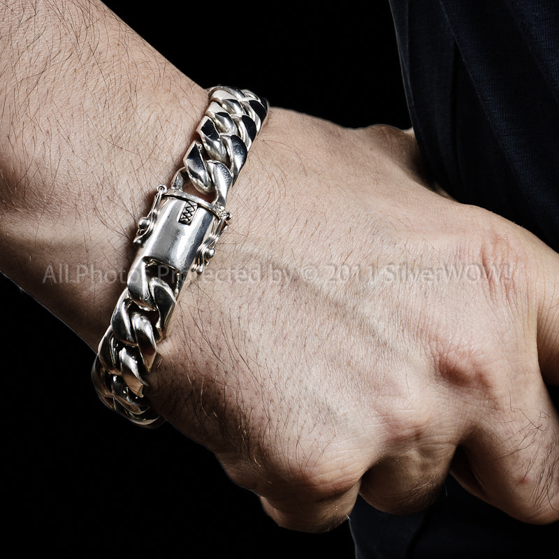 15mm Cuban bracelet with strong double clasp, worn by man