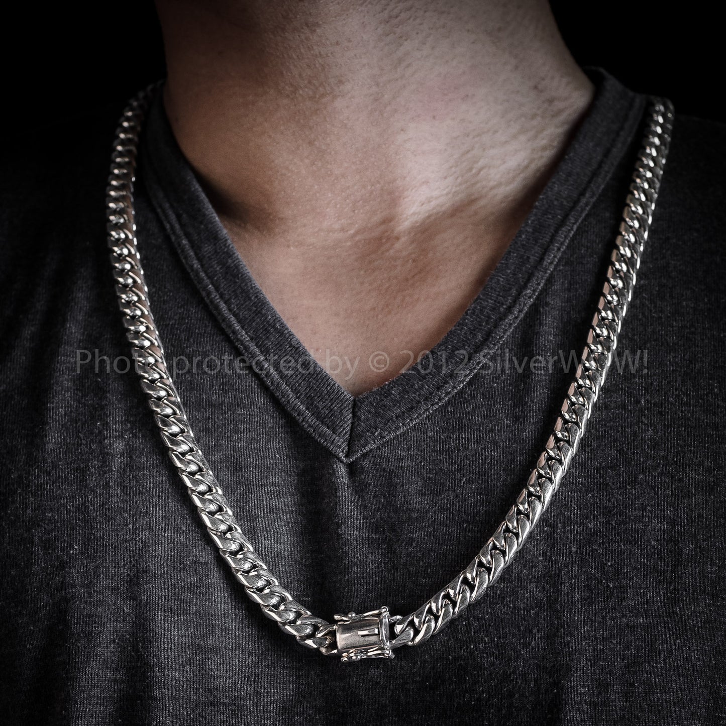 15mm Silver Cuban Link Necklace Chain front 8oz - 14 oz