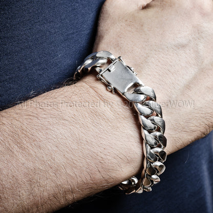 15mm Heavy Curb Silver Bracelet
