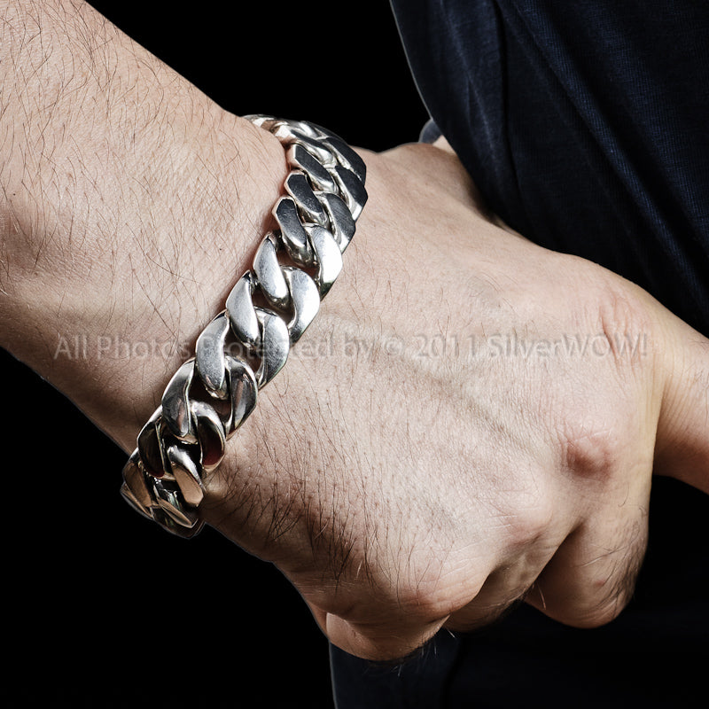 15mm Heavy Curb Silver Bracelet