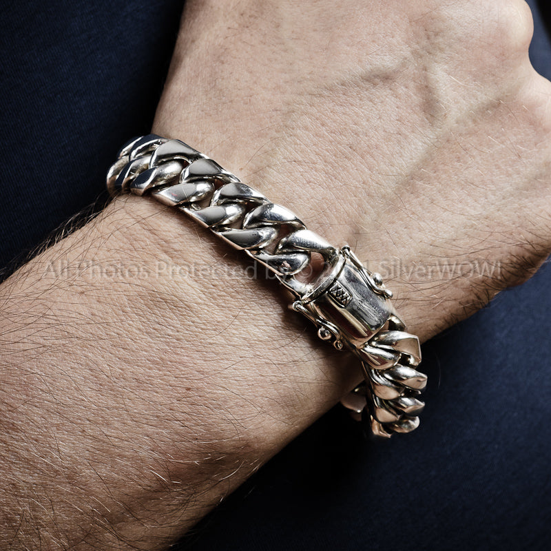 15mm Cuban bracelet with strong double clasp, worn by man