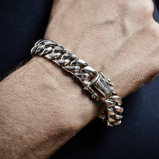 15mm Cuban bracelet with strong double clasp, worn by man