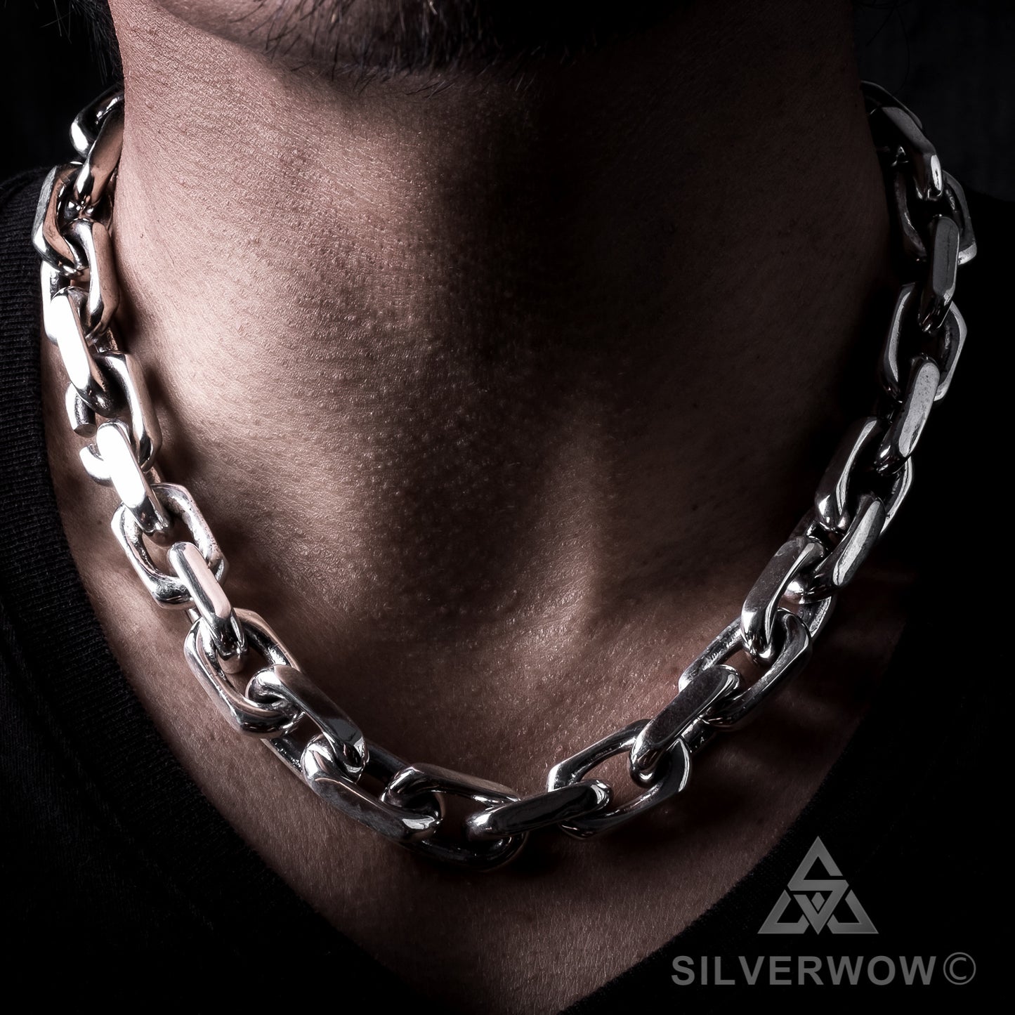 Chunky 15mm chain link necklace for men in solid 925 silver