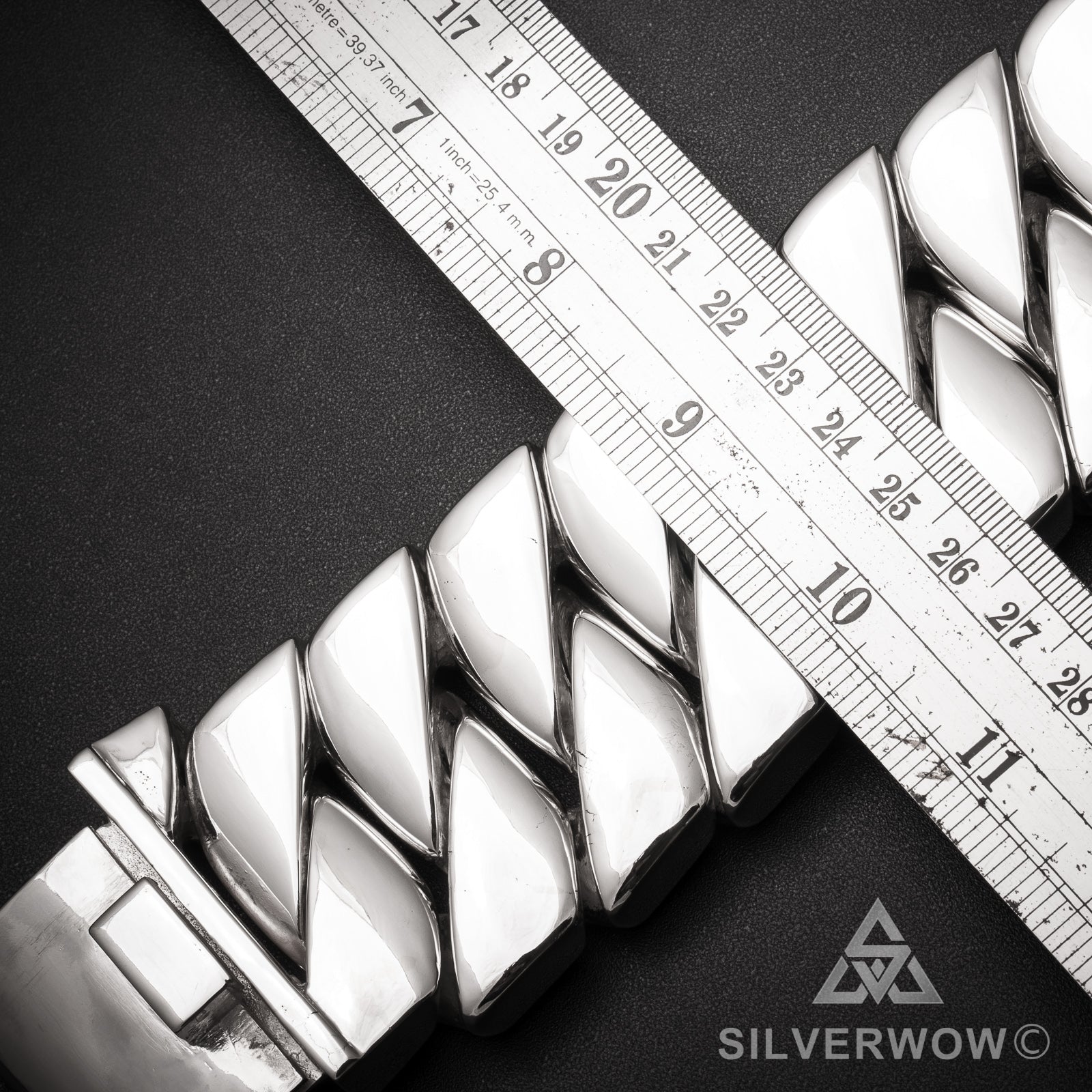 curb bracelet with ruler - 1kg heavyweight 925 silver bracelet