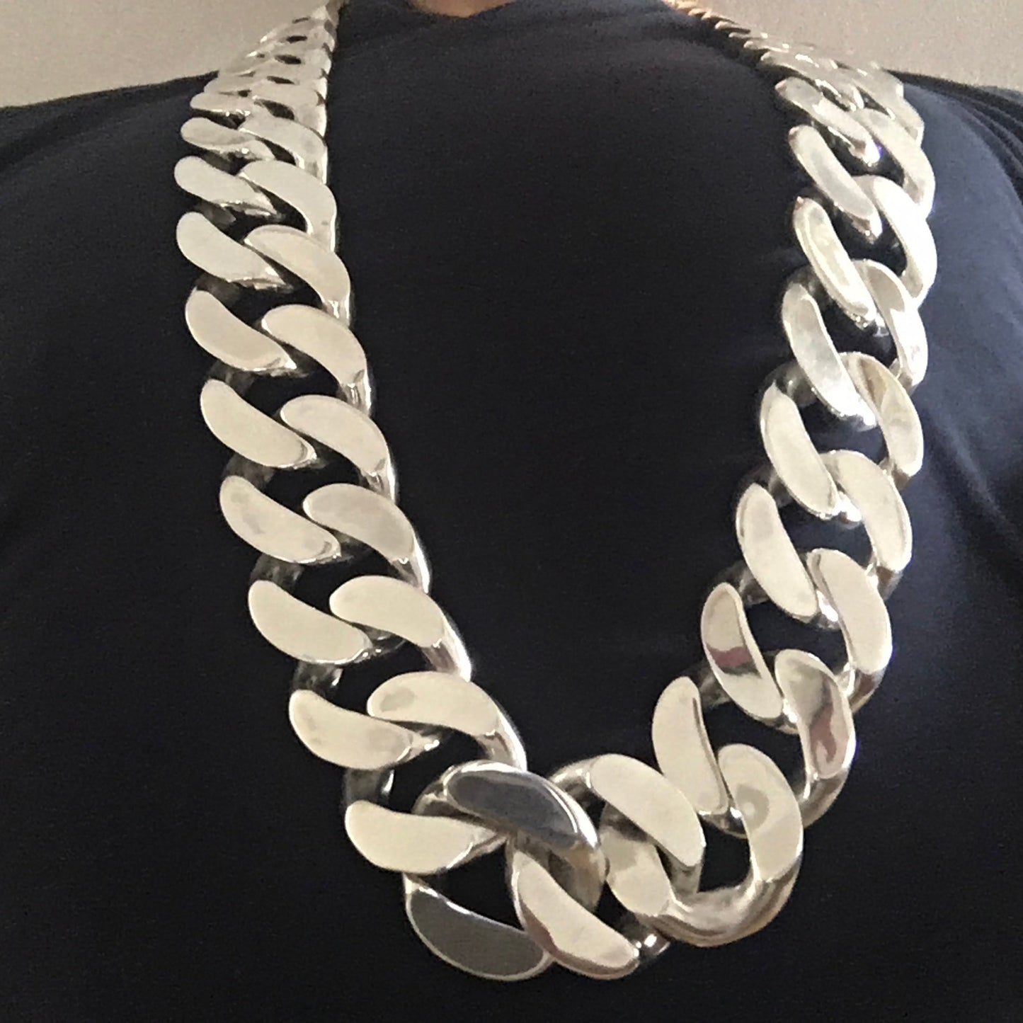 Giant 40mm curb link necklace in solid 925 silver for men — solid links