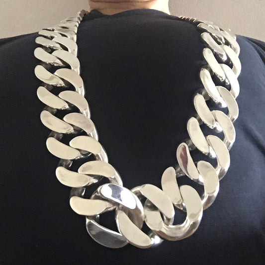 Huge 40mm curb link necklace in solid 925 sterling silver mens