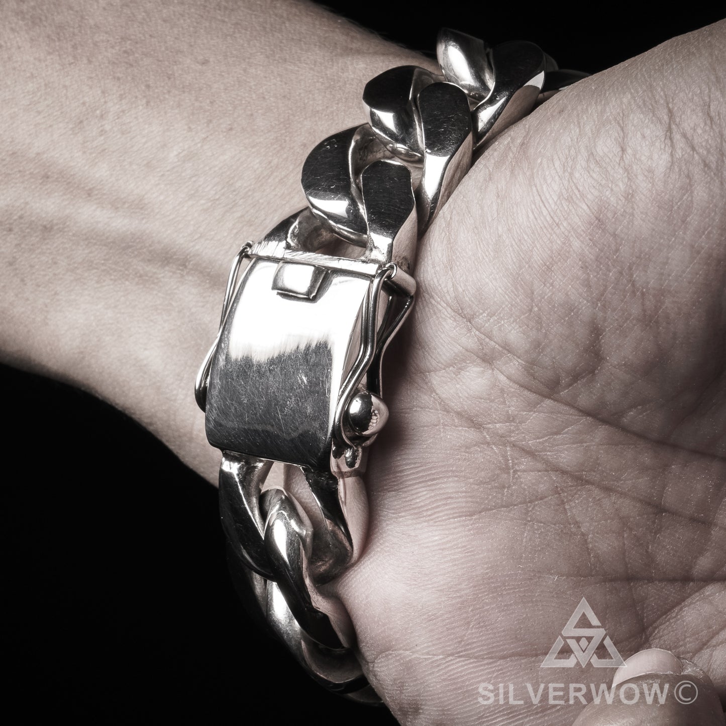 20mm Heavy Curb Silver Bracelet