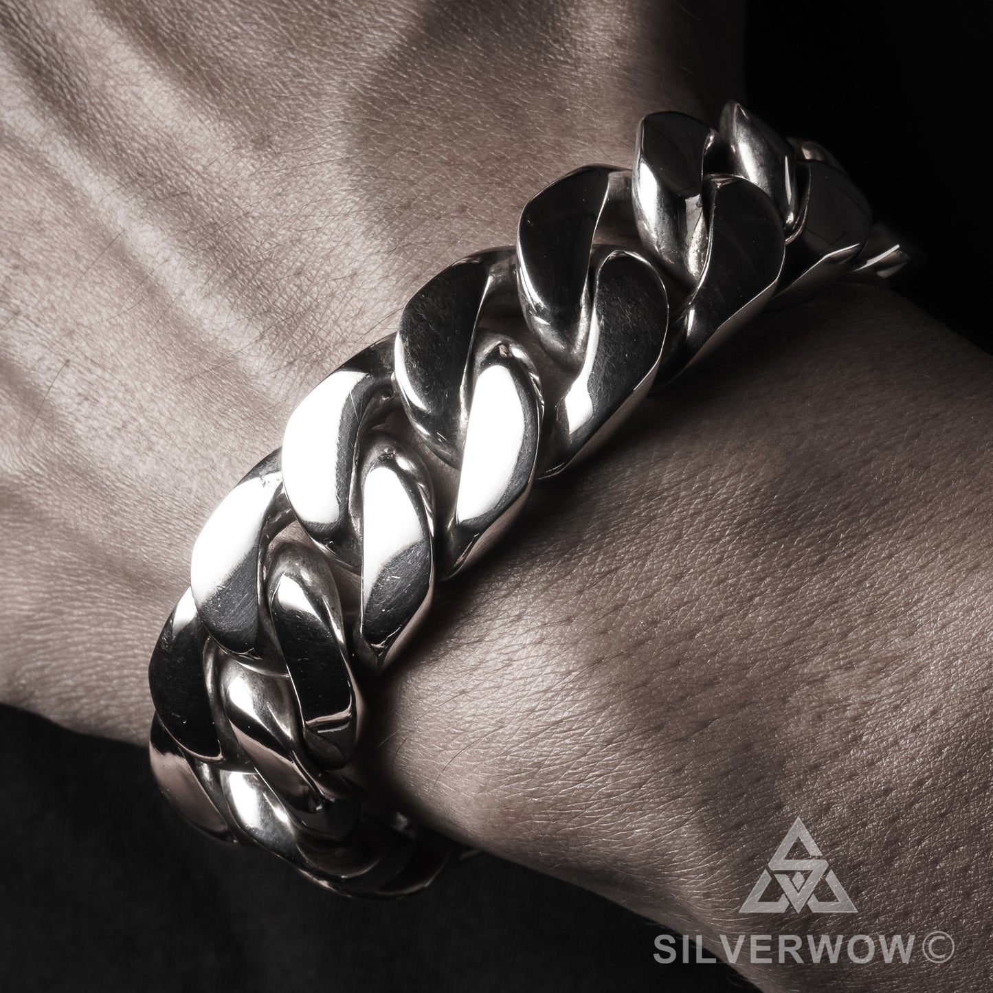 20mm Heavy Curb Silver Bracelet