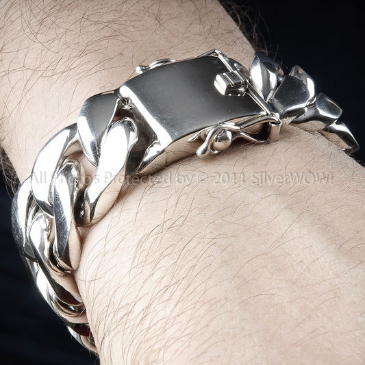 Mens Silver Curb Bracelet 25mm Wide, 10 oz