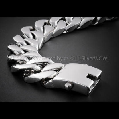 25mm Mens Silver Curb Bracelet