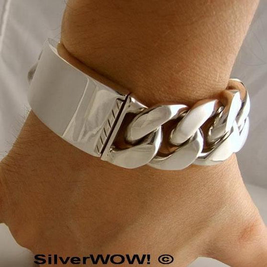 Heavy Mens Silver ID Bracelet, 25mm Wide