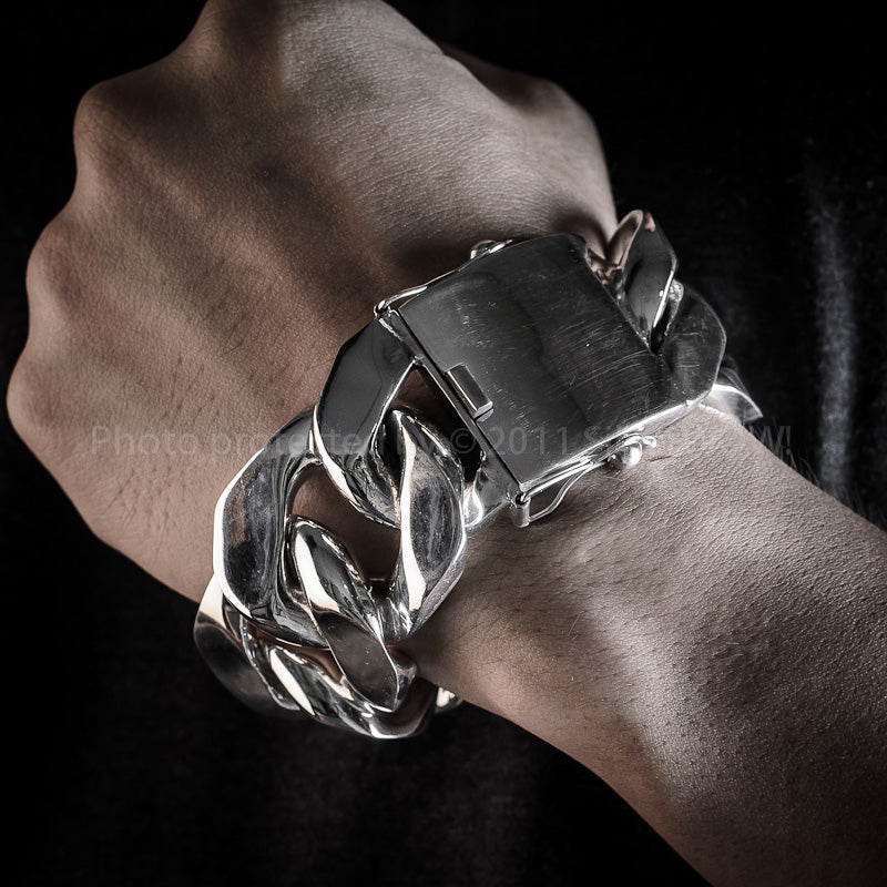 35mm Wide, Mens Silver Curb Bracelet.