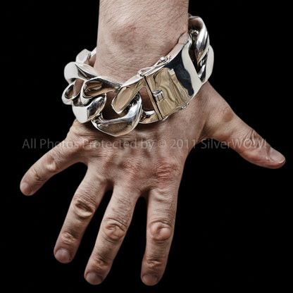 40mm Huge Mens Silver Curb Bracelet