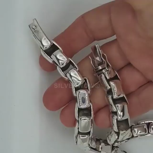 statement men's box chain in 925 sterling silver - 15mm wide necklace