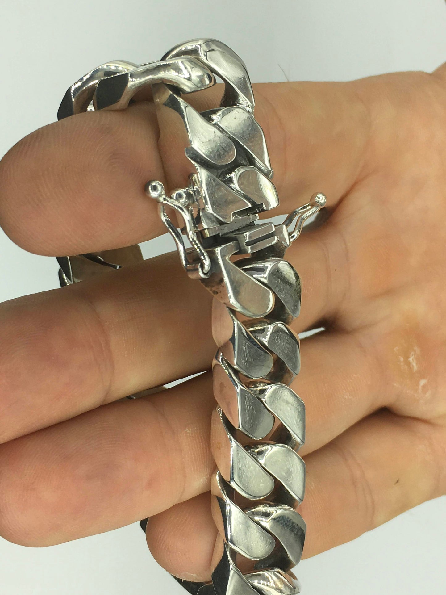 Square Curb Bracelet | Reverse Hidden Lock | 15mm wide - SilverWow™
