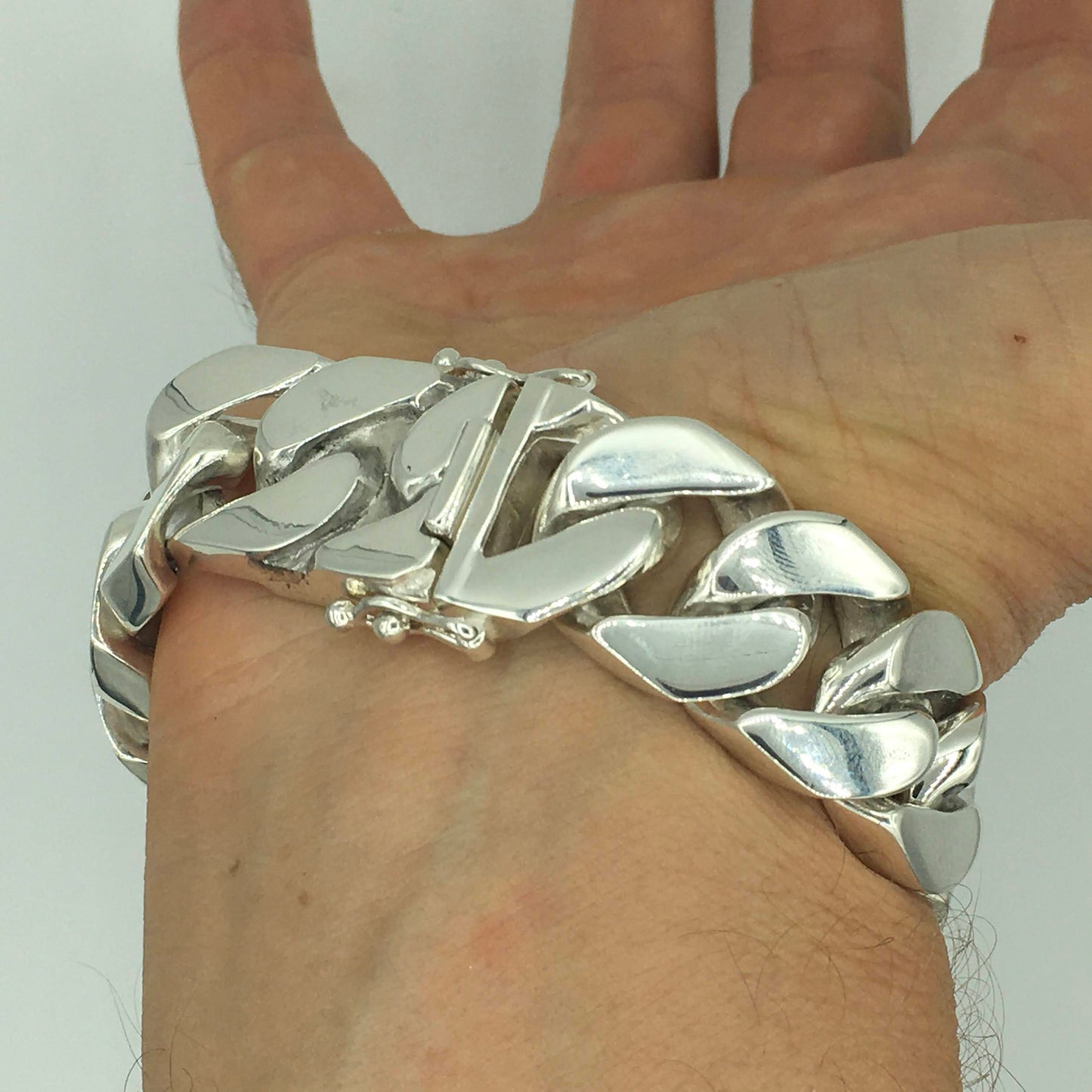Square Curb Bracelet | Reverse Hidden Lock | 20mm wide - SilverWow™