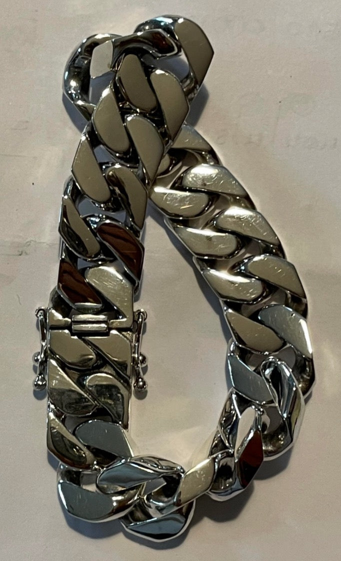Square Curb Bracelet | Reverse Hidden Lock | 15mm wide - SilverWow™