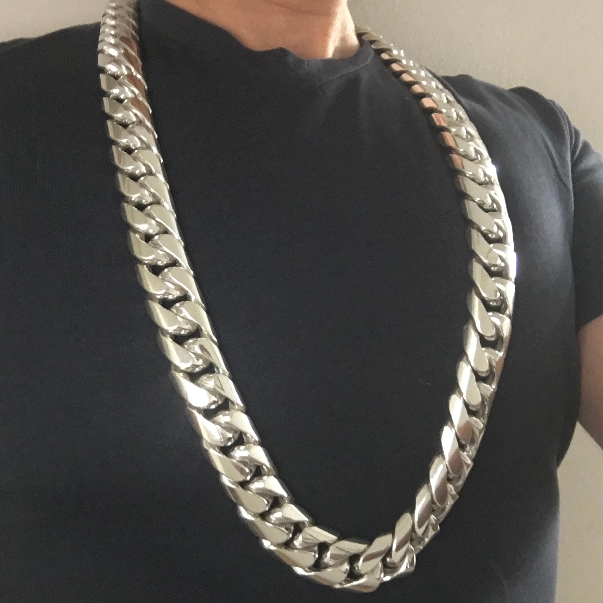 Handmade heavy Cuban chain necklace in 925 sterling silver