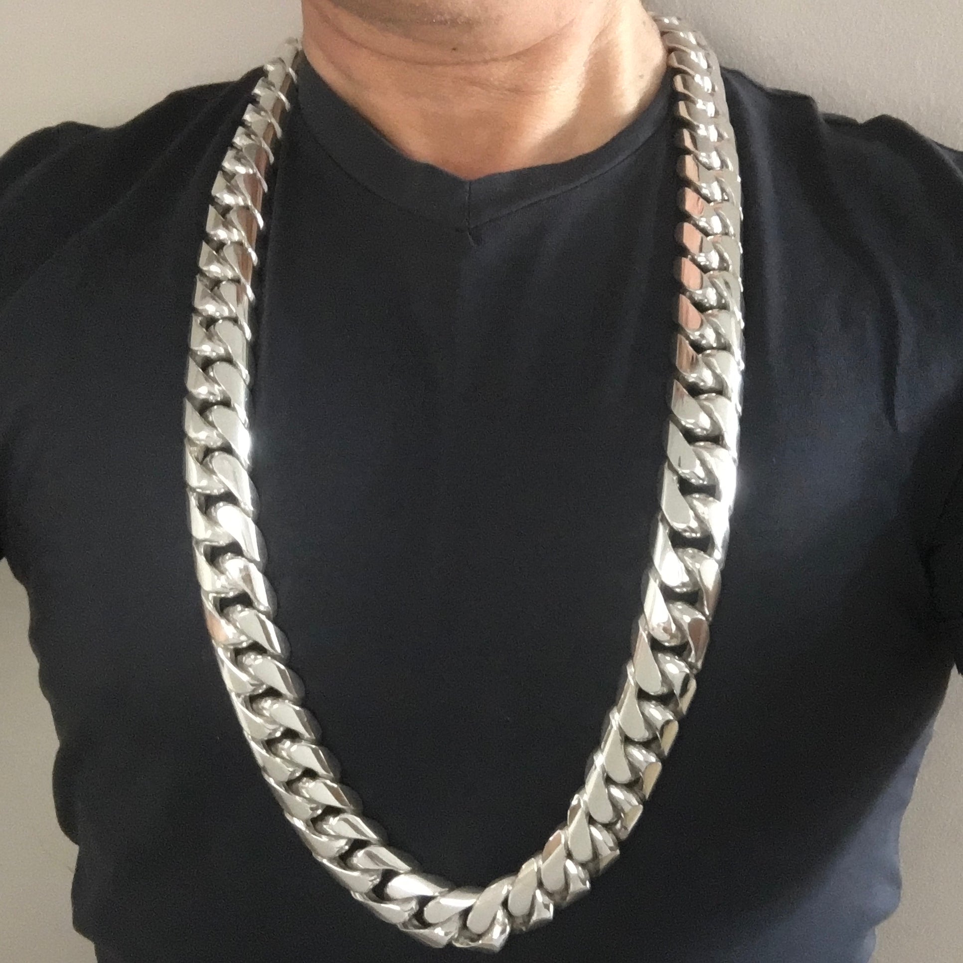 Massive silver curb chain, 25mm wide and 26 inches long