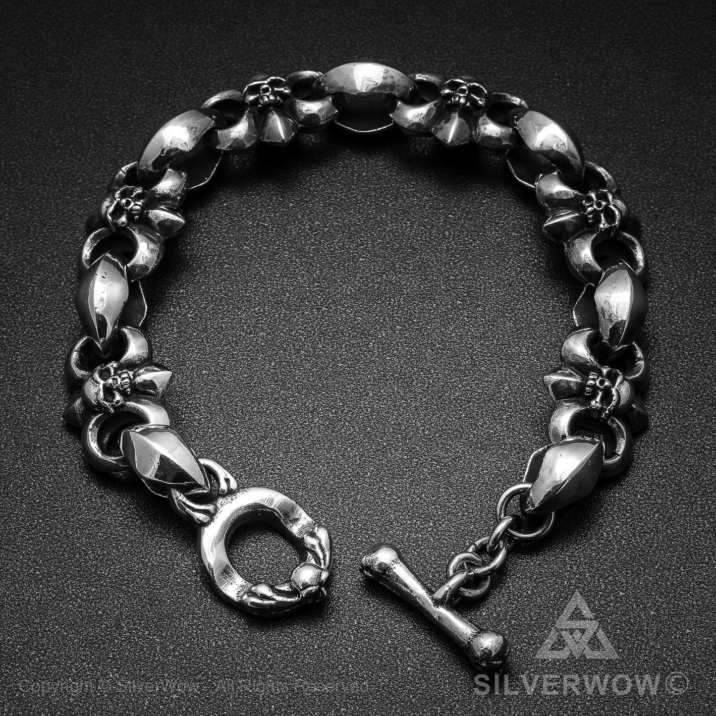 Bad Ass Skull & Bone silver Bracelet toggle clasp