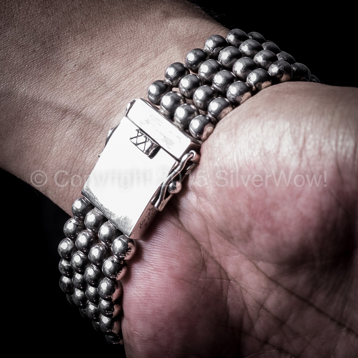 Ball Curb Mens silver Bracelet x 23mm, box fastener