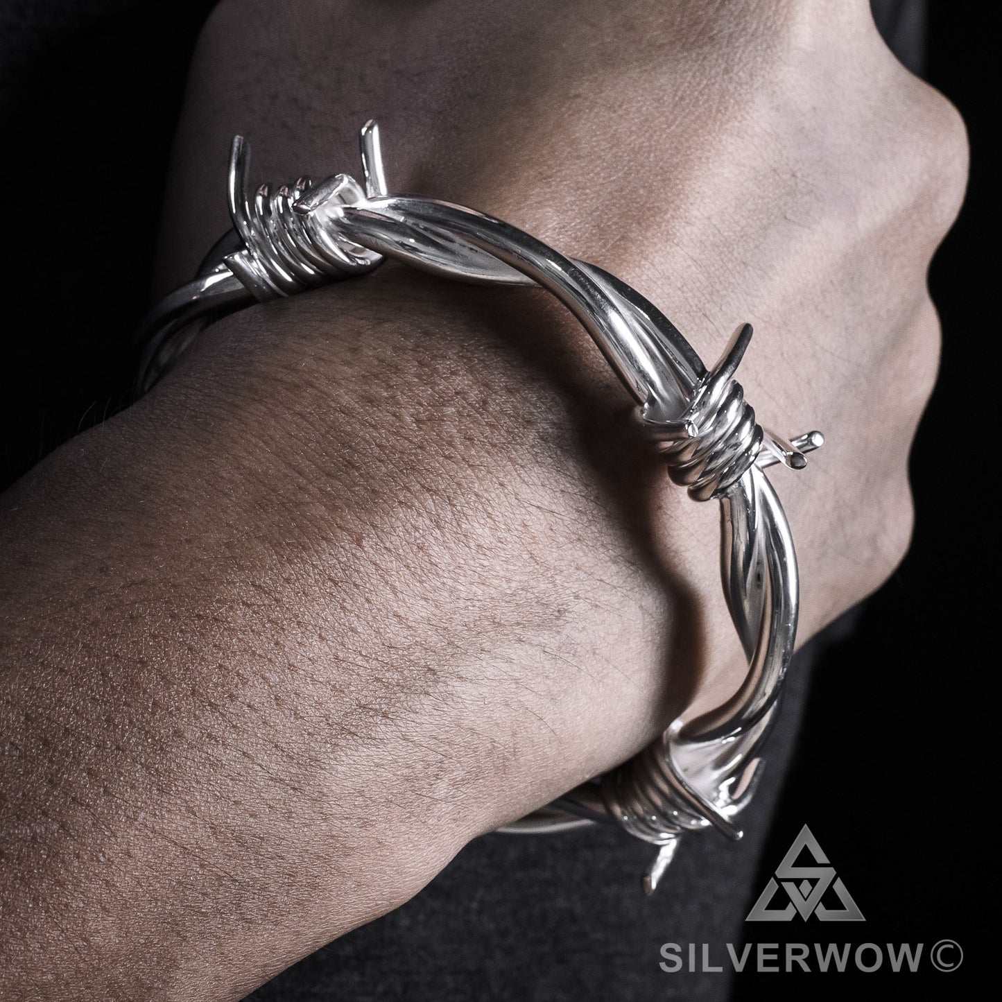 Mens Barbed Wire Bangle - SilverWow™