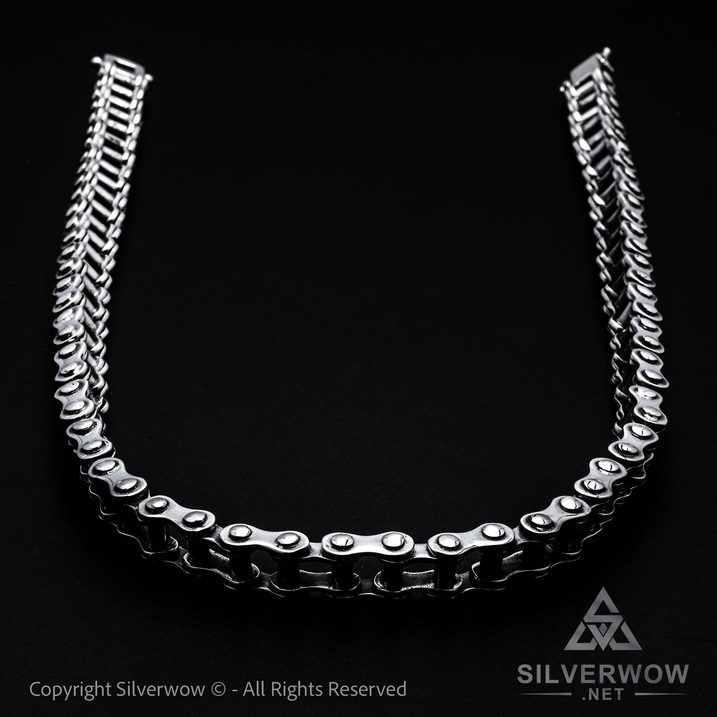 Silver Bike Chain Mens Necklace 15mm