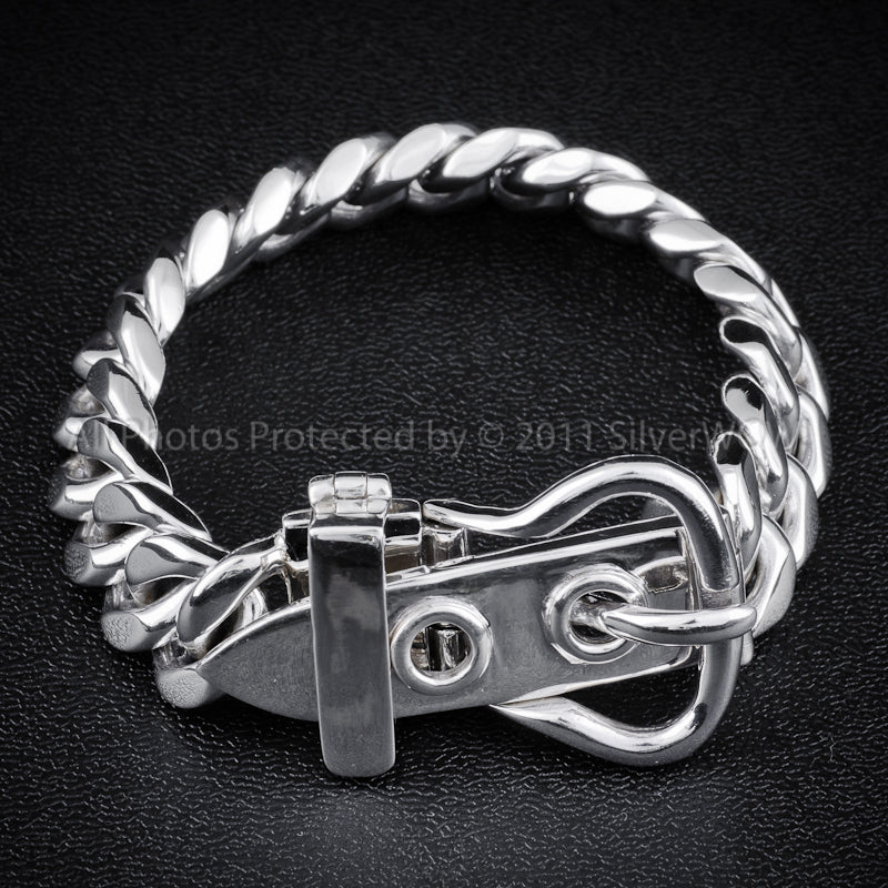 Silver Buckle Mens Bracelet, 15mm, Fastened