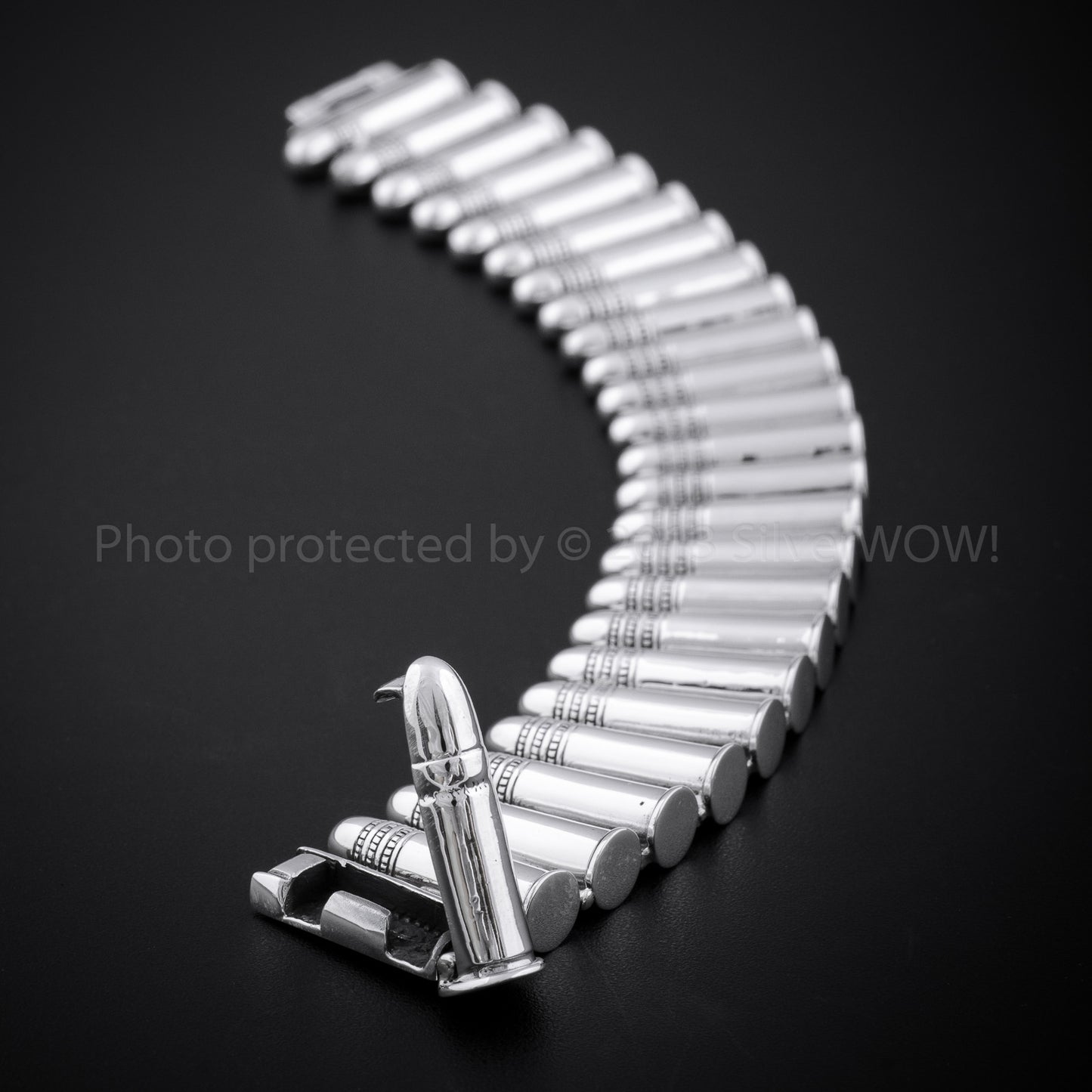 Silver Mens Buckle Bracelet. Bullet Up Clasp