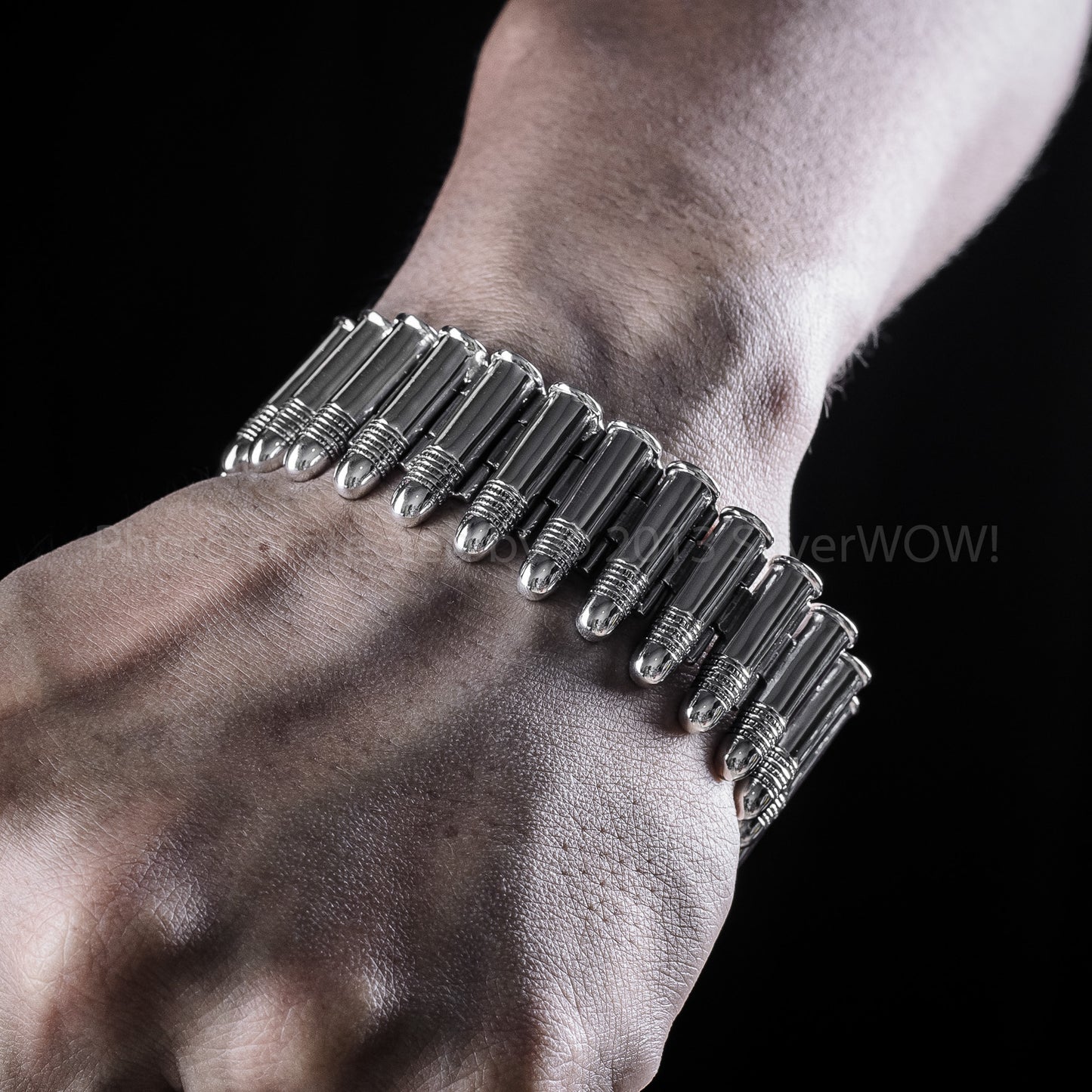 Silver Mens Buckle Bracelet on wrist