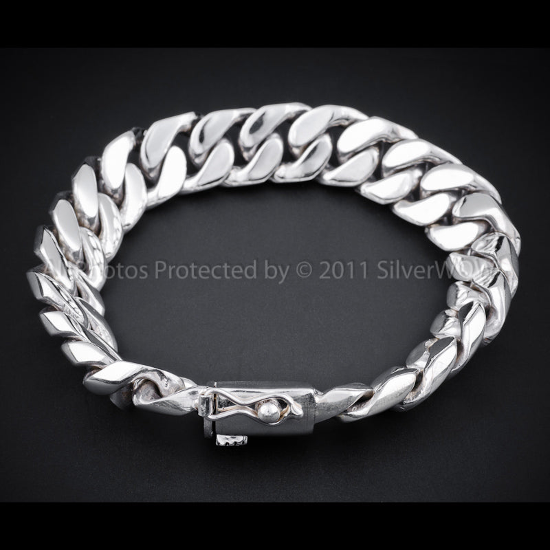 Chunky Cuban bracelet for men, 20mm wide, shown from front angle