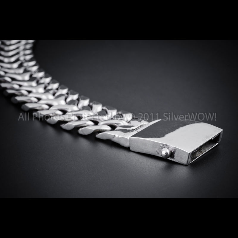 Herringbone Unique Mens Silver Bracelet - 20mm Version. Solid Sterling Silver - SilverWow™