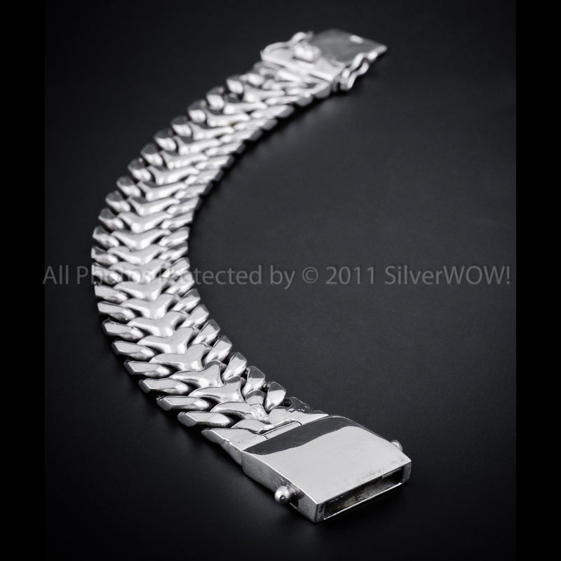 Herringbone Unique Mens Silver Bracelet - 20mm Version. Solid Sterling Silver - SilverWow™