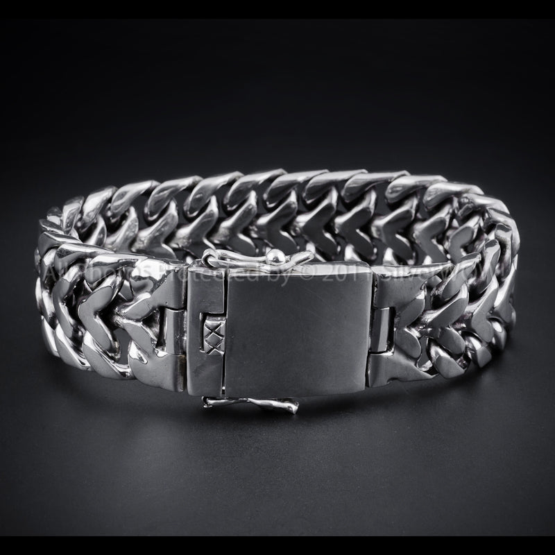 Herringbone Unique Mens Silver Bracelet - 20mm Version. Solid Sterling Silver - SilverWow™