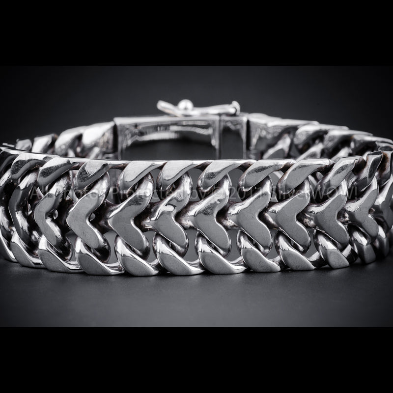 Herringbone Unique Mens Silver Bracelet - 20mm Version. Solid Sterling Silver - SilverWow™