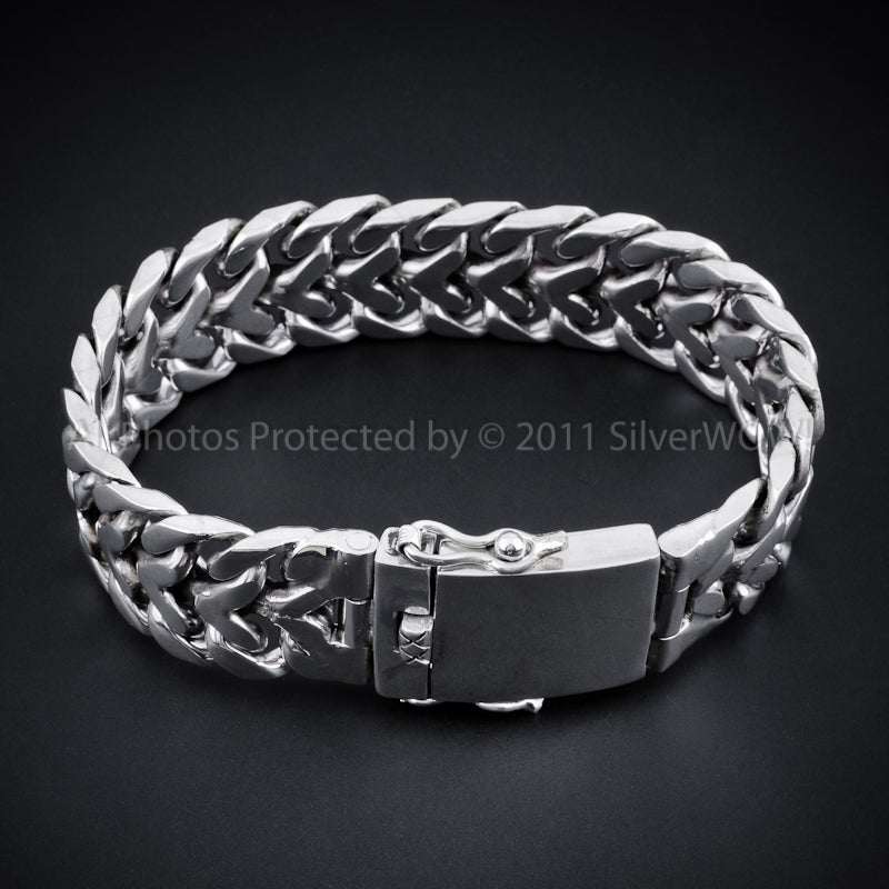 Herringbone Unique Mens Silver Bracelet - 20mm Version. Solid Sterling Silver - SilverWow™