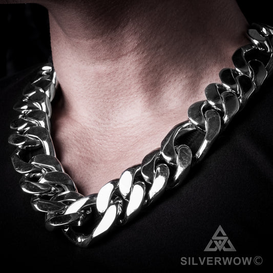 Chunky, Heavy, Figaro Silver Necklace 30mm Wide